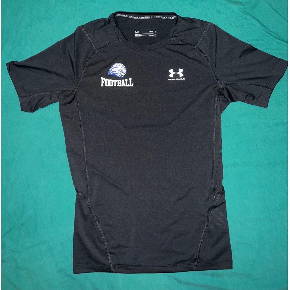 Under Armour Boys‎ HeatGear Compression Shirt Black Football Lion Graphic Large